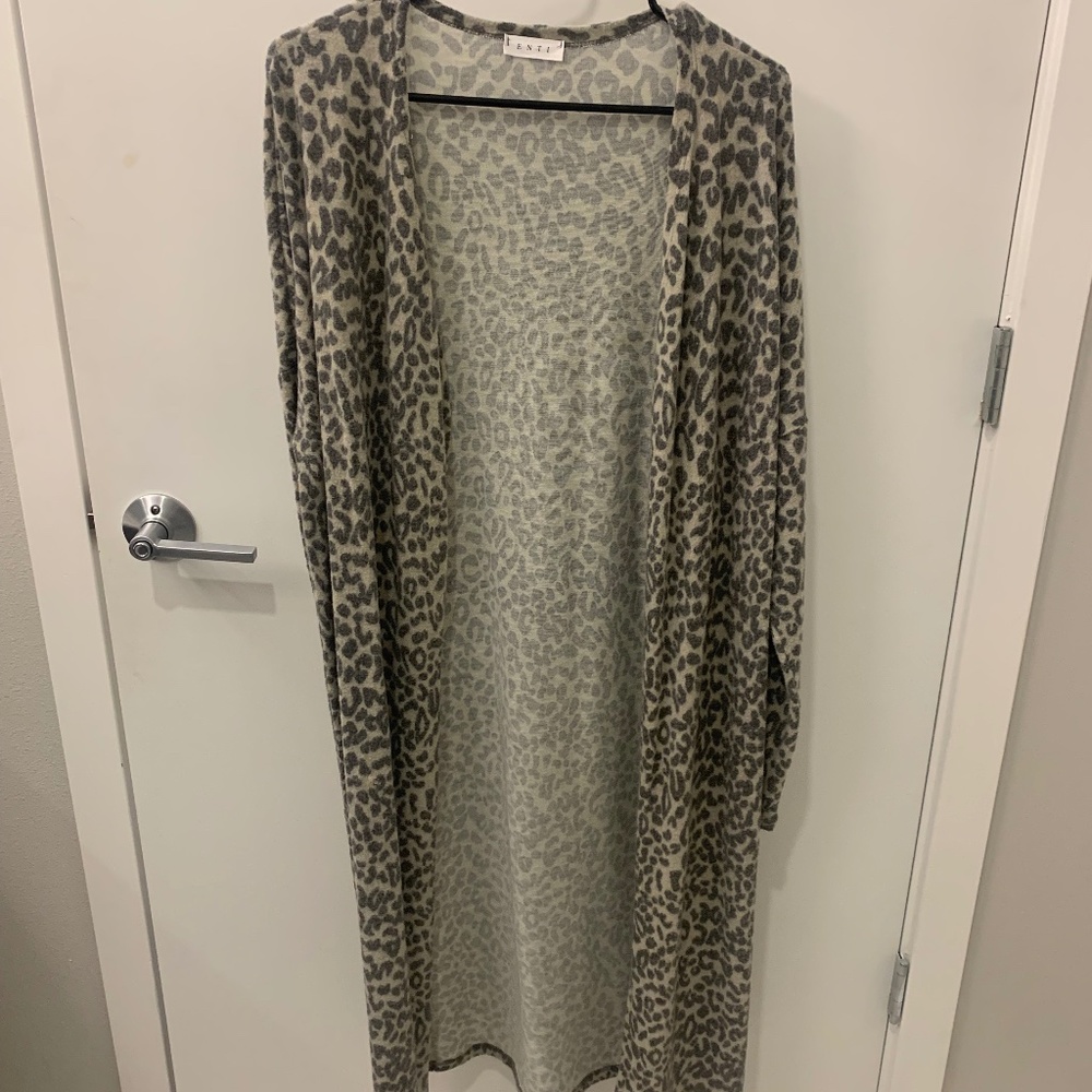 ENTI Leopard Gray Cardigan Open Sweater